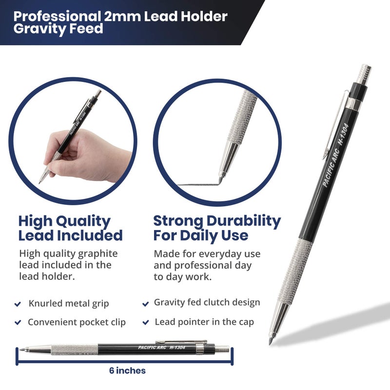 Pacific Arc 2mm Gravity Fed Lead Holder and Lead Sharpener, Blue Drafting Pencil for Artist Drawing, Drafting, and Sketching - Image 3